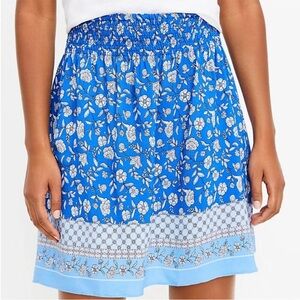 LOFT Blue Floral Smocked Waistband Skirt
